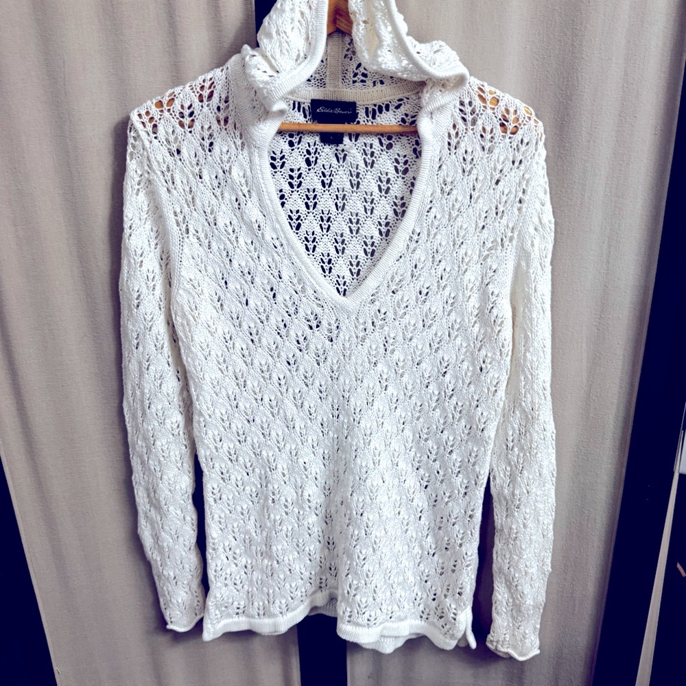 Eddie Bauer white crochet sweater/ cover up size L